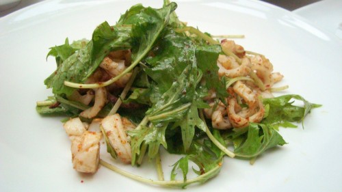 Grilled Squid and Arugula Salad with Espelette Pepper and Basil Oil