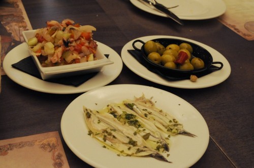 Our choices: pulpo salad, anchovies, olives.